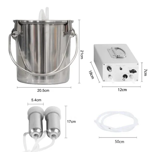 Vista 2 de Máquina de ordeño eléctrica de vaca de 7L, bomba de vacío de pulsación automática recargable con batería con 2 tazas de pezón, cubo de acero