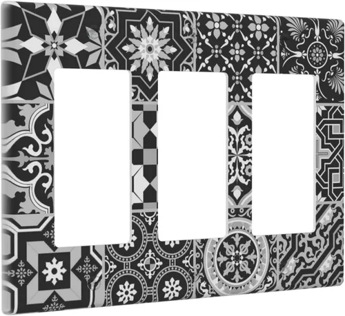 Vista 63 de Azulejos Negros Texturas Modernas Retro Marruecos 1 Gang Cubierta de Interruptor de Luz Sin Dispositivo Placa de Pared en Blanco Decorativa Placa