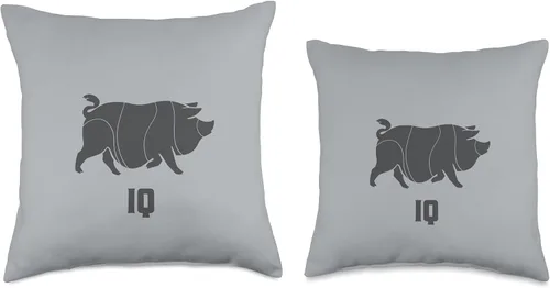 Vista 3 de Mini Pig and IQ design. Minimal art for pig fans Throw Pillow