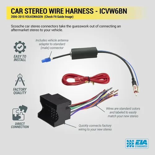 Vista 8 de Scosche ICVW6BN Kit de instalación de radio doble DIN para tablero compatible con vehículos Volkswagen amplificados no de fábrica seleccionados
