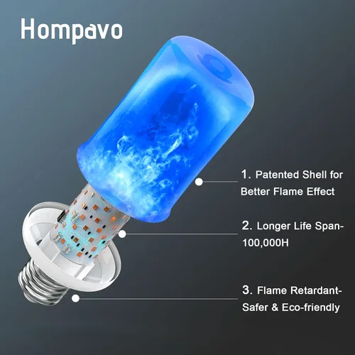Vista 4 de Hompavo 【Actualizadas】Bombillas LED de llama, 4 modos de bombillas parpadeantes con efecto invertido, bombilla de llama E26 para Halloween, Navidad