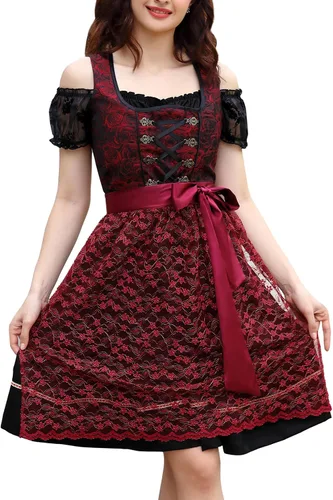 Vista 19 de GloryStar Vestido de cerveza de tirolesa alemana para mujer, disfraz de 3 piezas para el festival de carnaval bávaro del Oktoberfest 2 piezas - azul