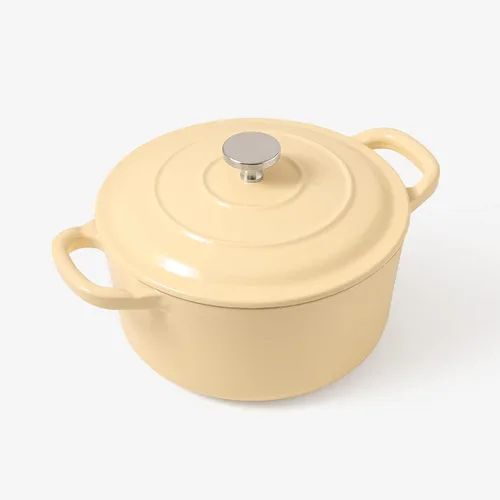 Vista 2 de RJ Legend Horno holandés de hierro fundido pre-sazonado de 1.9 cuartos de galón con asa, esmaltado, beige