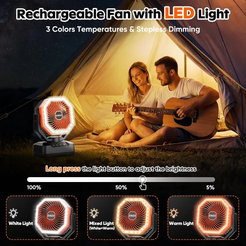 Vista 6 de COZII Ventilador portátil recargable, ventilador de batería de 20000 mAh de hasta 70 horas de funcionamiento, ventilador de campamento con luz LED