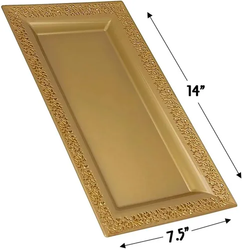 Vista 3 de Silver Spoons Bandejas de encaje desechables para bodas y cenas de lujo 6 piezas Oro 14' x 7.5