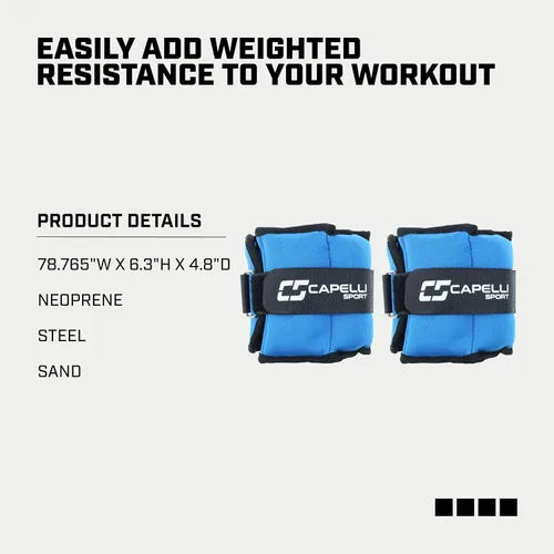 Vista 3 de Capelli Sport Pesas de tobillo y muñeca, pesas para piernas y brazos con correas ajustables, azul, 4 libras, juego de 2