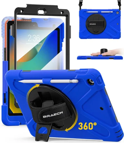 Vista 13 de BRAECN Funda para iPad de 9ª/8ª/7ª Generación, Funda Resistente a Prueba de Golpes con Protector de Pantalla, Soporte para Lápiz, Soporte para Tapa