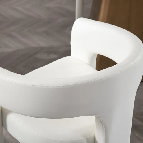 Vista 6 de Silla moderna de comedor en barril, silla de cocina acentuada tapizada en cuero sintético con brazos, silla lateral cómoda para sala de blanco