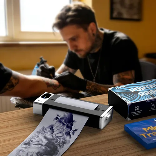 Vista 6 de KVM Mini impresora térmica inalámbrica de plantillas de tatuaje Bluetooth
