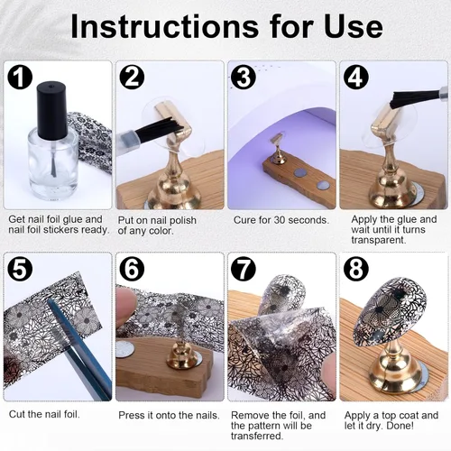 Vista 3 de SmallCat 20 rollos de papel de aluminio de transferencia de uñas, lámina de uñas de encaje, calcomanías de uñas de flores, arte de uñas