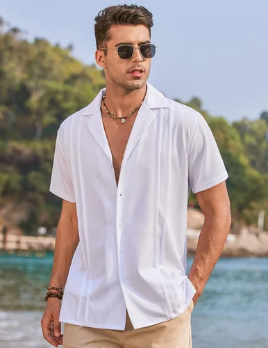 Vista 3 de COOFANDYMen'sCubanGuayaberaShirtsShortSleeveButtonDownShirtsSummerBeachShirts
