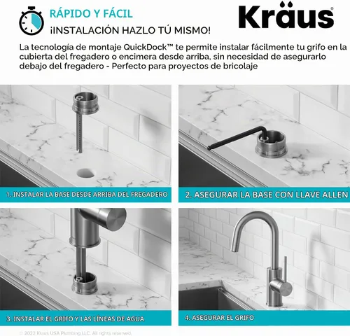 Vista 7 de KRAUS Oletto - Grifo de barra de cocina de un solo mango con ensamble de montaje superior QuickDock en latón cepillado, KPF-2600BB Cobrizo cepillado