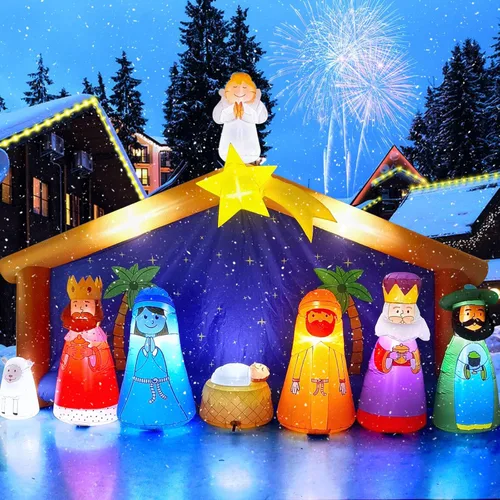 Vista 17 de Kalolary Árbol de Navidad inflable de 20 pies con luz LED, inflable gigante para exteriores, decoración al aire libre para fiestas, patio, césped