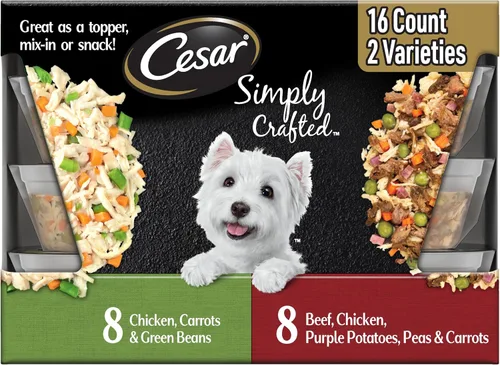 Vista 15 de CESAR SIMPLY CRAFTED - Alimento húmedo suave para perros adultos, paquete variado de pollo, zanahorias, patatas y guisantes y carne de res, pollo
