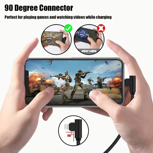Vista 9 de Cargador para iPhone de 1 pie y 90 grados, 2 unidades, con certificación MFi, cable Lightning corto en ángulo recto, cable de carga rápida para Negro