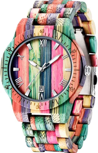 Vista 14 de Wooden Watches for Men Handmade Colorful Bamboo Engraved Wood Watch Analog Quartz Men's Wooden Watch Cus-Q1230