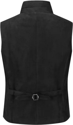 Vista 3 de YFFUSHI Chaleco de vestir de gamuza con doble botonadura para hombre Negro