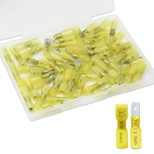 Vista 9 de 100 piezas de conectores de pala, terminales de pala termorretráctiles 12-10 AWG, conectores de cable hembra