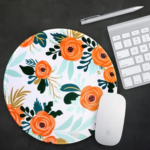 Vista 8 de Oriday Alfombrilla de mouse redonda personalizada para juegos, estética, elegante alfombrilla de mouse circular con borde cosido para escritorio