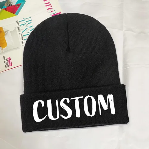 Vista 3 de Diseño de imagen de nombre de texto personalizado Su propio gorro gorro Mujeres Hombres Knit Cap
