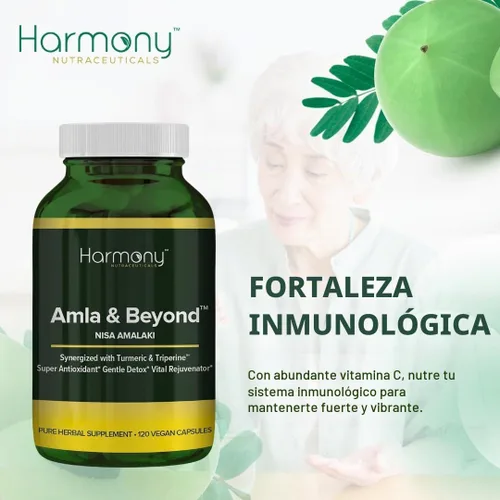 Vista 12 de Harmony Nutraceuticals Amla & Beyond™ (Nisa Amalaki) Fórmula tradicional de hierbas ayurvédicas con amla, cúrcuma y triperina™, vegetariana, 120