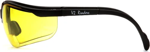 Vista 4 de Pyramex Venture II Bifocal Readers Safety Glasses Protective Eyewear, 2.5 Diopters, Amber Lente lector ámbar 1.5 dioptrías/marco negro