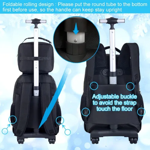 Vista 3 de Mochila con ruedas para mujeres y hombres, 3 unidades, 21 pulgadas, con ruedas, para adolescentes, niños, universidad, con ruedas, Negro clásico