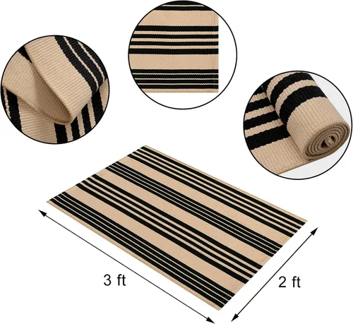 Vista 2 de Tiveney Tapete de 2 x 3 pulgadas para puerta delantera, color negro y caqui, tapetes de bienvenida para puertas exteriores, lavables, reversibles