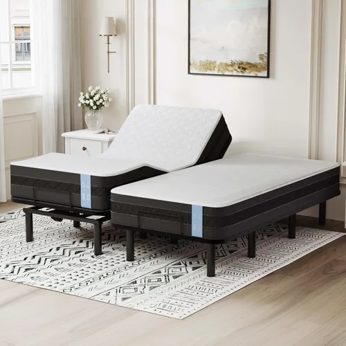 Vista 12 de FLEXISPOT Base de cama ajustable individual XL + colchón de espuma viscoelástica de gel refrescante de 12 pulgadas, masaje, inclinación de cabeza