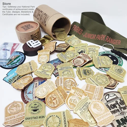 Vista 7 de National Park Junior Ranger - Cordón de exhibición con tubo de almacenamiento, organizador de aventura para insignias, alfileres y parches, diseñado