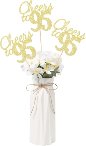 Vista 10 de Gexolenu Cheers to 21, paquete de 10 centros de mesa con purpurina dorada de doble cara para cumpleaños número 21 para mesas, palitos decorativos
