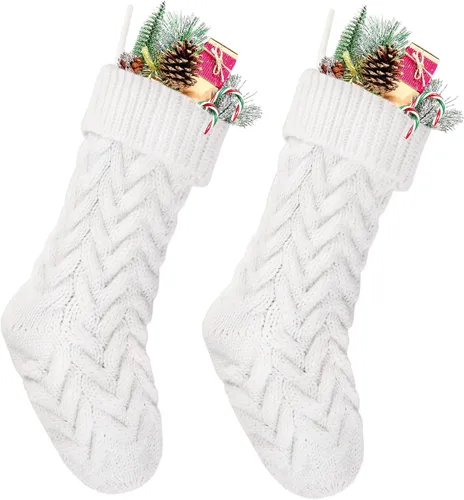 Vista 12 de Medias de Navidad, 18 pulgadas, calcetines de punto trenzado azul para decoración de Navidad, paquete de 2