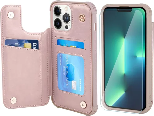 Vista 15 de VANAVAGY Funda tipo cartera compatible con iPhone 13 Mini para mujeres y hombres, funda de piel sintética con tapa para teléfono compatible con Negro