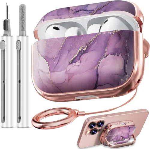 Vista 42 de Inesore Funda con bloqueo de seguridad para AirPods 4 2024, bonita funda floral para AirPod de 4ª generación para mujeres con kit limpiador