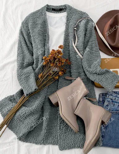 Vista 4 de ZESICA Women's 2024 Fall Casual Long Sleeve Open Front Soft Chunky Knit Sweater Cardigan Outerwear