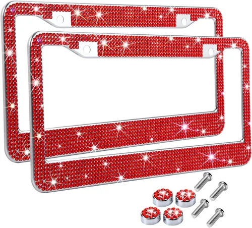 Vista 11 de Marcos de matrícula multicolor con diamantes de imitación brillantes para mujer, cubierta de matrícula de metal a prueba de óxido, accesorios