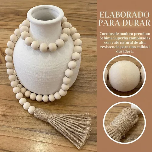 Vista 3 de Cuentas estilo granja, guirnalda de cuentas de madera de 58 pulgadas con borlas, decoración rústica de campo, cuentas bohemias de oración