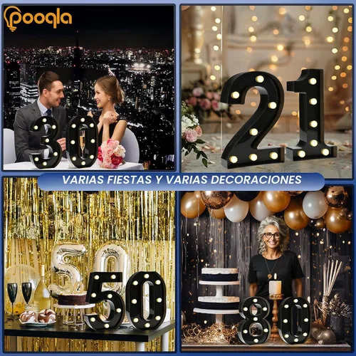 Vista 3 de Pooqla - Números iluminados negros, decoraciones de cumpleaños 50 para hombres Number 50