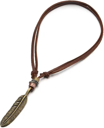 Vista 3 de COOLSTEELANDBEYOND Collar unisex con colgante de plumas de estilo retro para hombre y mujer con cordón de cuero ajustable