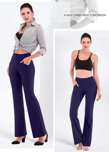 Vista 7 de IUGA - Pantalones de yoga de corte de bota para mujer, pantalón de cintura alta y control de abdomen, con 4 bolsillos, pantalones de entrenamiento