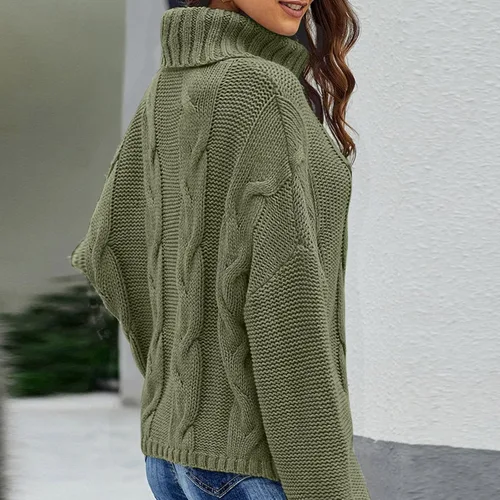 Vista 3 de RDEGOOCHA Oversized Sweater Winter Casual Long Sleeve Solid Color Cable Knit Balloon Sleeve Mock Neck Chunky Slouchy Sweater