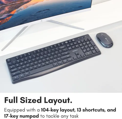 Vista 10 de Macally Teclado inalámbrico - Teclado ergonómico de tamaño completo de 2.4 G inalámbrico con teclado numérico y 13 teclas de acceso directo