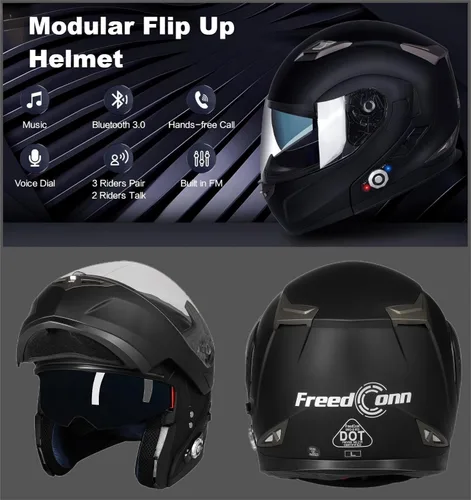 Vista 2 de FreedConn BM2-S - Casco de motocicleta con Bluetooth y función de marcación de voz, manos libres, 500 m 2 3 conductores, DOT con Bluetooth