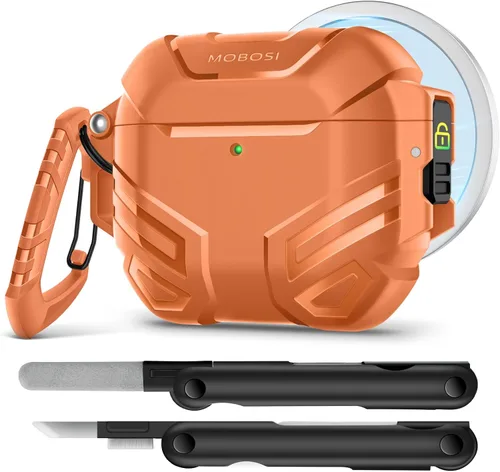 Vista 25 de MOBOSI Funda para AirPods Pro 2 con cerradura, compatible con funda Airpod Pro de 2ª/1ª generación, funda protectora de grado militar con kit