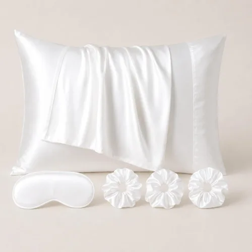 Vista 8 de Cathay Home Juego de accesorios de ropa de cama de satén, fundas de almohada, máscara de ojos, coleteros, suave como la seda, resistente a las Negro