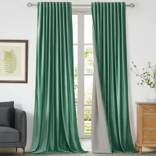 Vista 27 de Cortinas opacas de terciopelo de felpa negras de 63 pulgadas de largo para dormitorio, juego de 2 paneles de forro con bolsillo para barra, pestaña