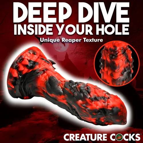 Vista 3 de CREATURE COCKS Grim Reaper Consolador de Silicona para Hombres, Mujeres y Parejas. Firme y Flexible, Base de Succión Fuerte, Consolador de Fantasía