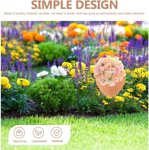 Vista 3 de Yardwe 1 juego de maceta colgante para plantas, elegante maceta de fresa, drenaje de cerámica, material para hierbas y decoración de jardín elegante