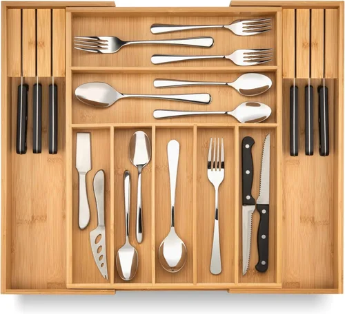 Vista 9 de Organizador de Cajón de Cocina Purawood - Organizador de Utensilios Extensible para Cocina, Bandeja de Cuchillos y Organizador de Cubiertos, 3-5