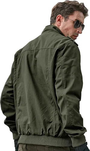 Vista 3 de HIJEWE Men Military Jacket Casual Cotton Utility Coat Spring Falls Durable Army Cargo Bomber Stand Collar Multi-Pocket Jacket
